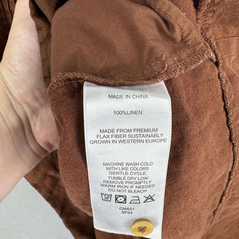 Quince Dress Womens XS Brown 100% Linen Sleeveless Henley Shift Pockets Mini - Picture 4 of 7